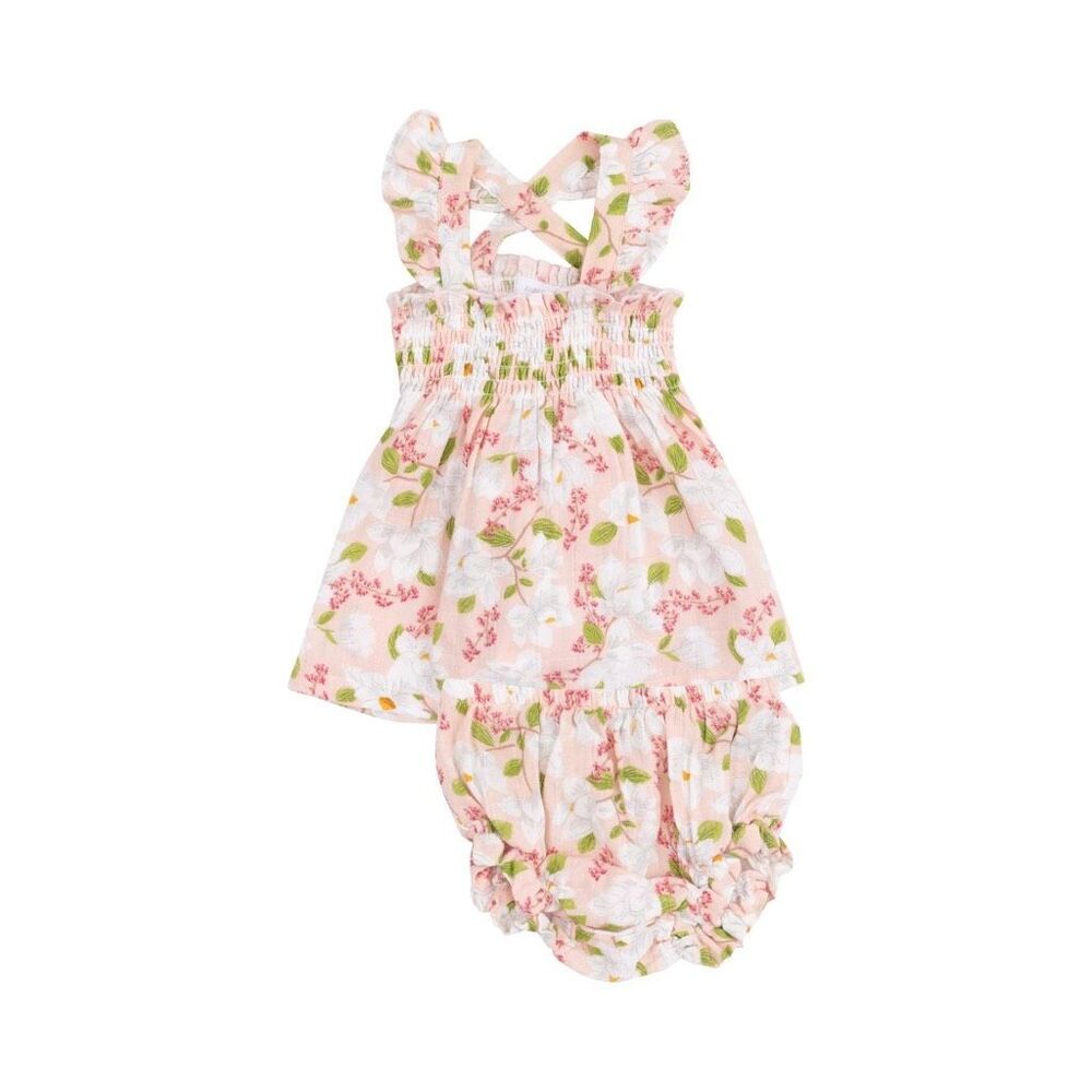 Angel Dear Baby Girl Magnolias Ruffle Strap Smocked Top & Bloomer 12-18M NWT